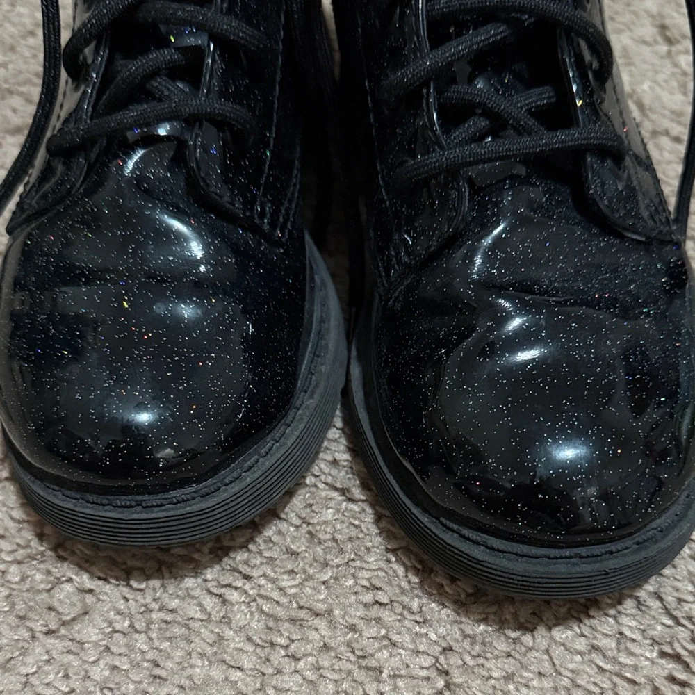 wonder nation Black Glitter Lace-Up Kids Combat Boots